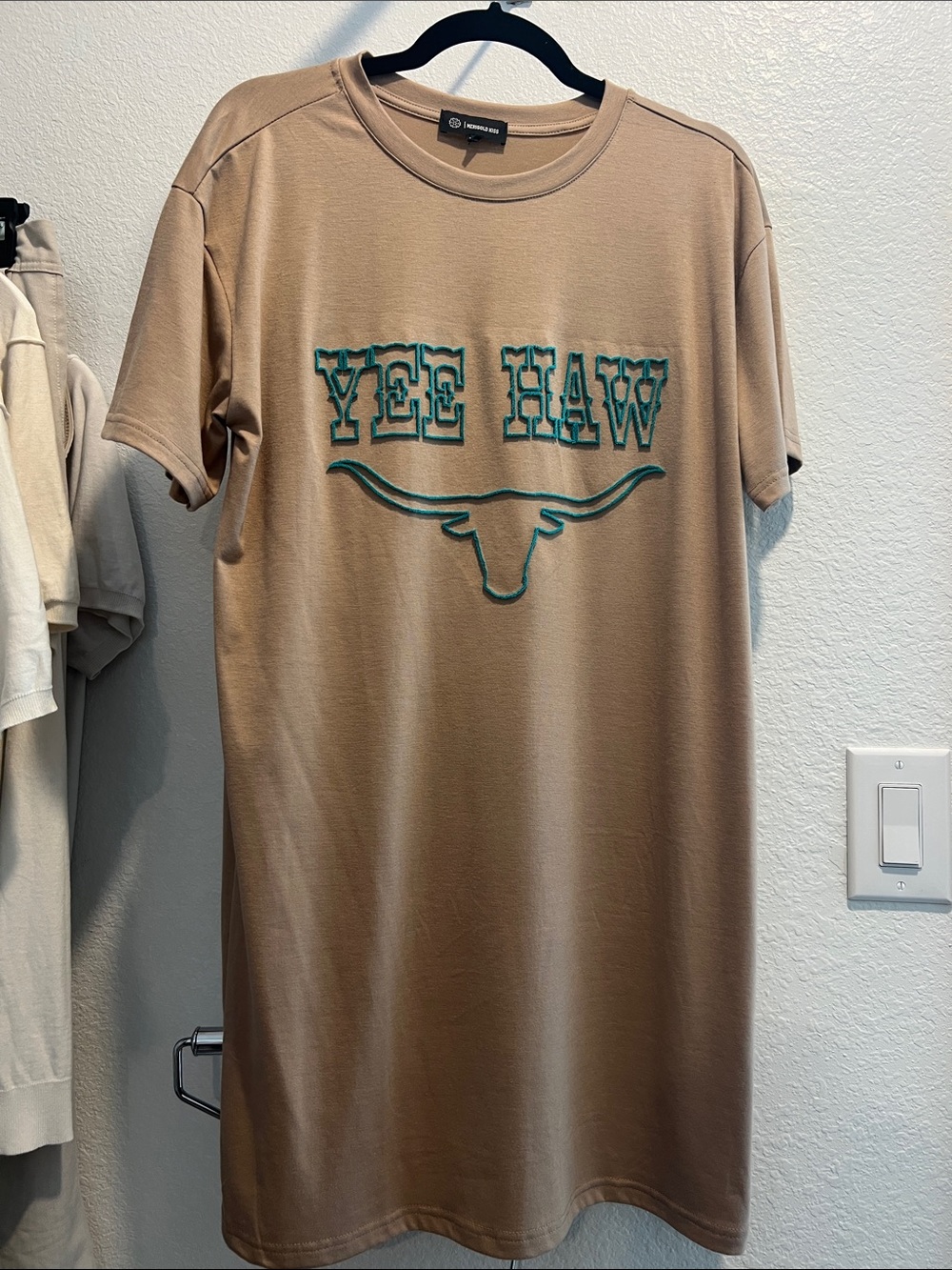 Yee Haw Graphic Tee - Beige Casual Shirt Dress